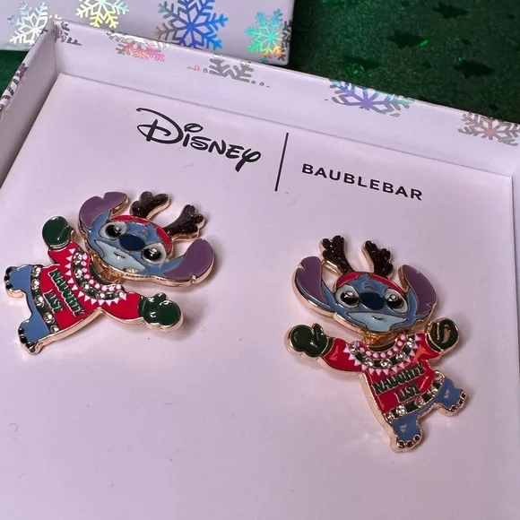 BaubleBar x Disney Stitch Naughty List Sweater Reindeer Antlers post earrings - Picture 4 of 11